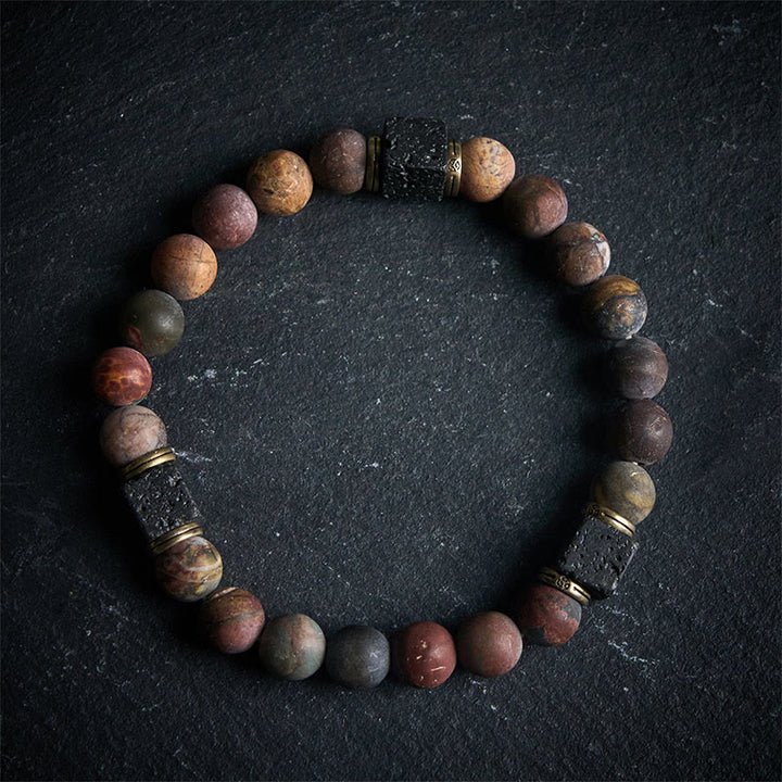 Buddha Stones Natural Picasso Jasper Square Lava Rock Positive Bracelet - 21cm - image 0