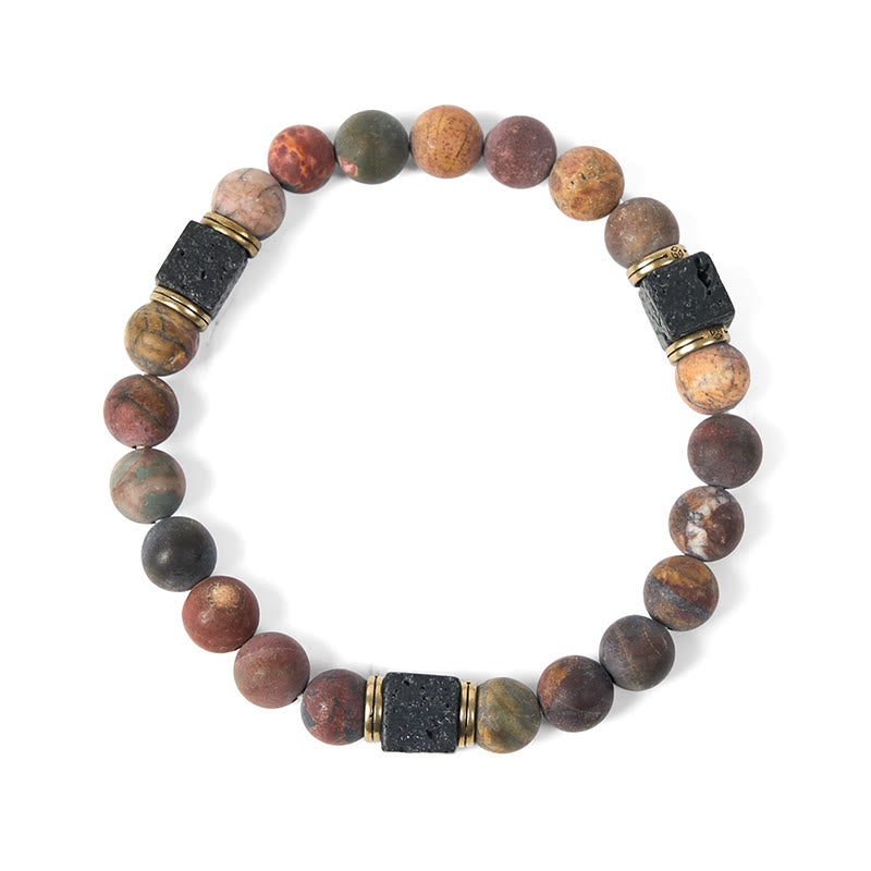 Buddha Stones Natural Picasso Jasper Square Lava Rock Positive Bracelet - image 5