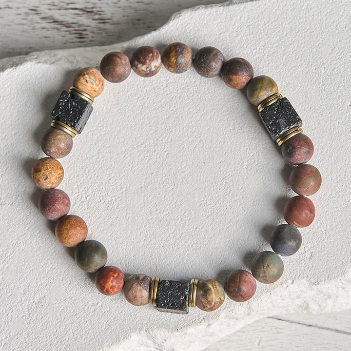 Buddha Stones Natural Picasso Jasper Square Lava Rock Positive Bracelet - image 2