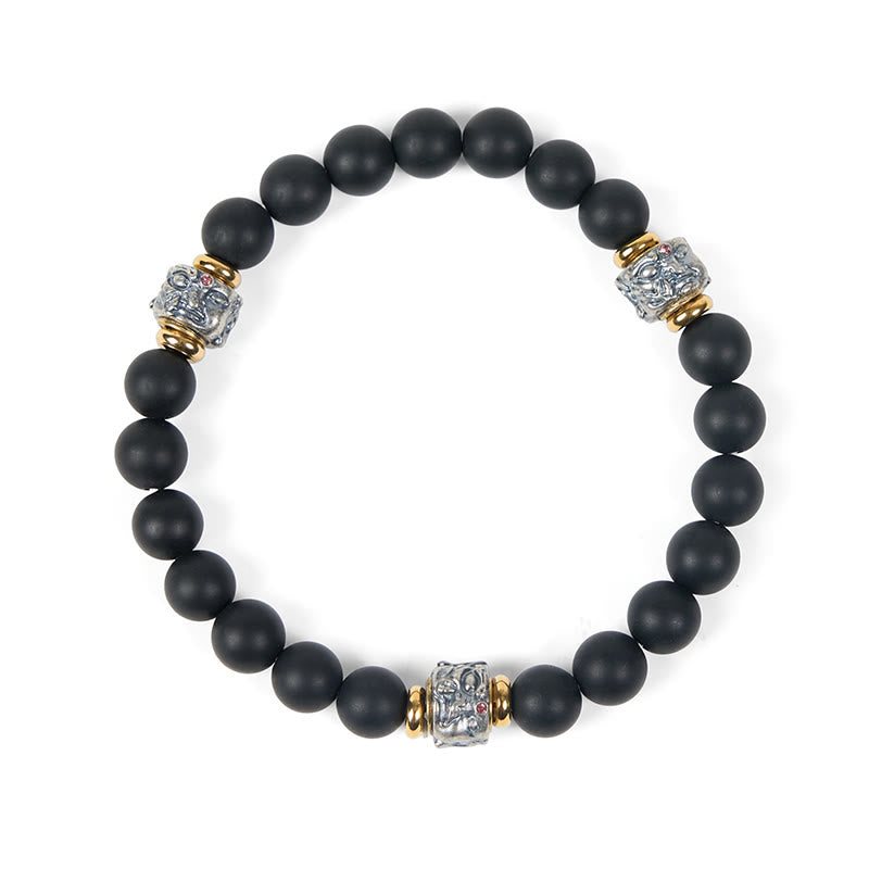 Buddha Stones Natural Frosted Black Onyx Buddha Face Protection Bracelet - image 6