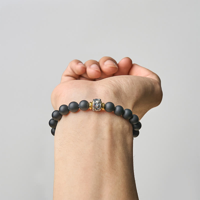 Buddha Stones Natural Frosted Black Onyx Buddha Face Protection Bracelet - image 4