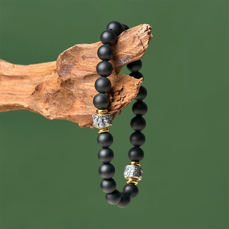 Buddha Stones Natural Frosted Black Onyx Buddha Face Protection Bracelet - image 3