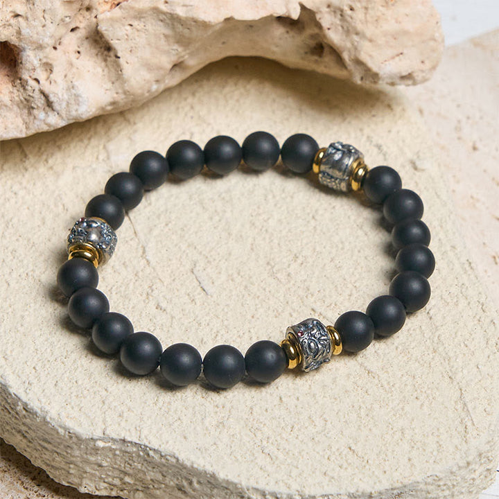 Buddha Stones Natural Frosted Black Onyx Buddha Face Protection Bracelet - image 1