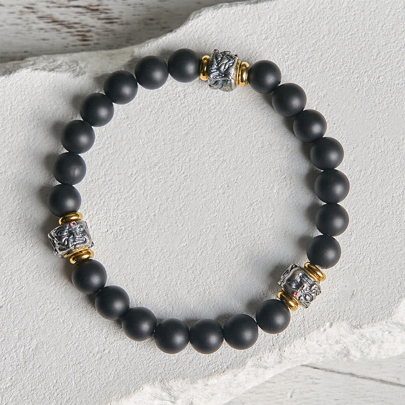 Buddha Stones Natural Frosted Black Onyx Buddha Face Protection Bracelet - image 2