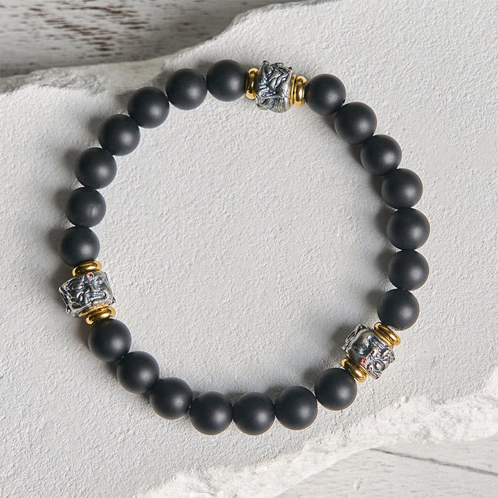Buddha Stones Natural Frosted Black Onyx Buddha Face Protection Bracelet - image 2