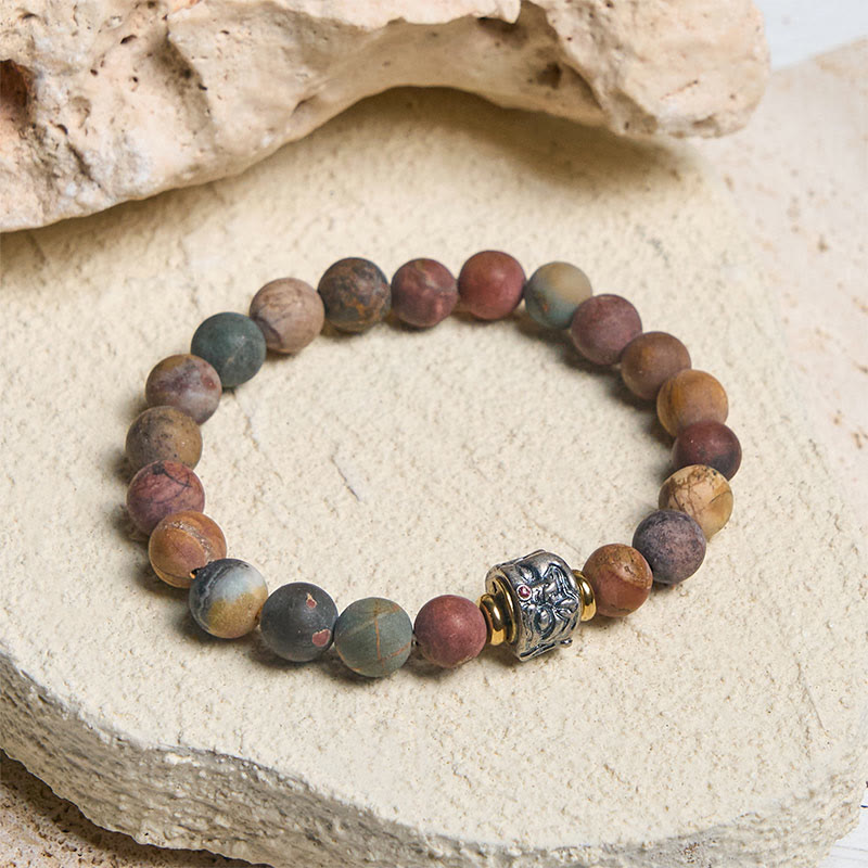 Buddha Stones Natural Picasso Jasper Buddha Face Energy Bracelet - image 1