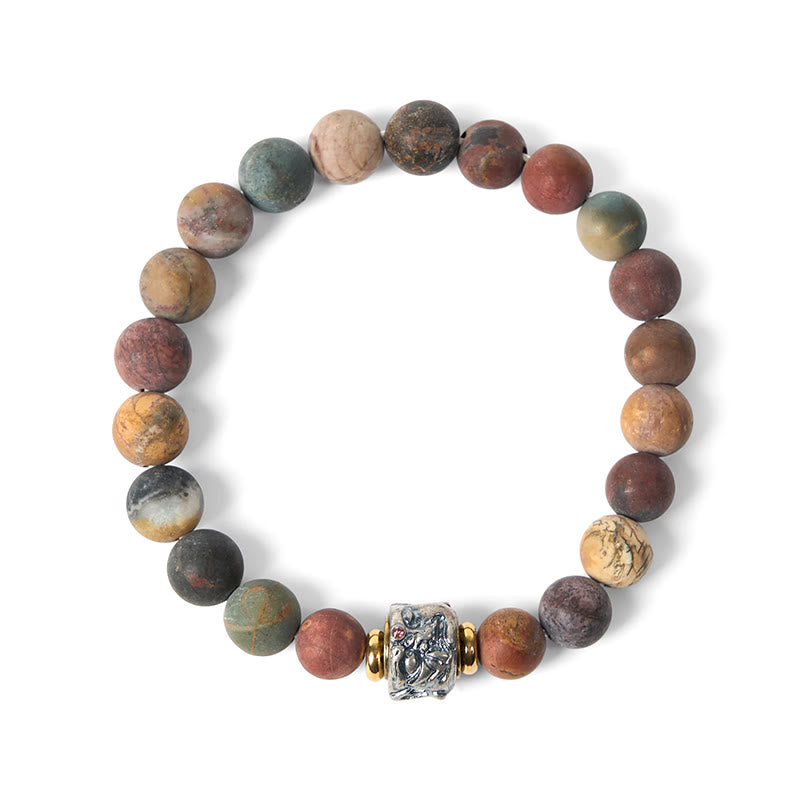 Buddha Stones Natural Picasso Jasper Buddha Face Energy Bracelet - image 6