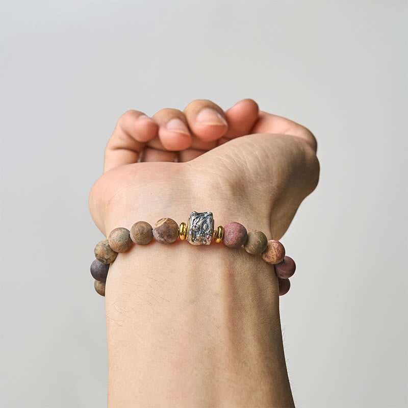 Buddha Stones Natural Picasso Jasper Buddha Face Energy Bracelet - image 5
