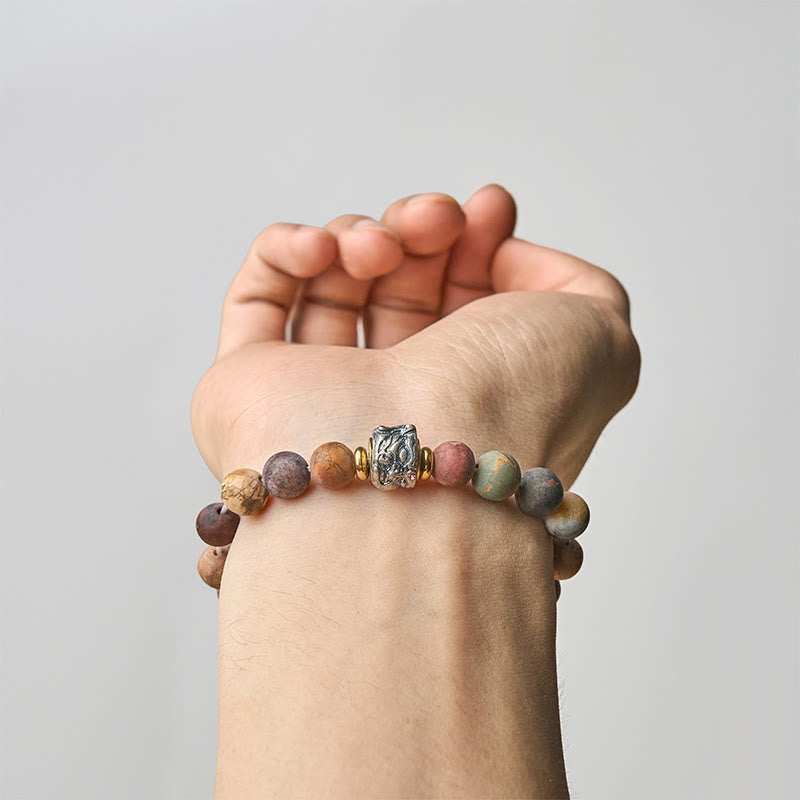 Buddha Stones Natural Picasso Jasper Buddha Face Energy Bracelet - image 4