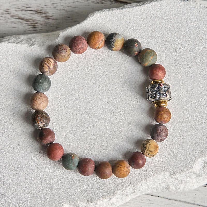 Buddha Stones Natural Picasso Jasper Buddha Face Energy Bracelet - 20cm - image 0