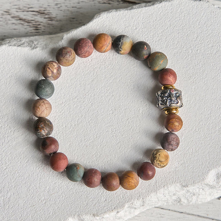 Buddha Stones Natural Picasso Jasper Buddha Face Energy Bracelet - 20cm - image 0