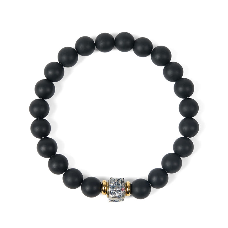 Buddha Stones Natural Frosted Black Onyx Buddha Face Support Bracelet - image 6