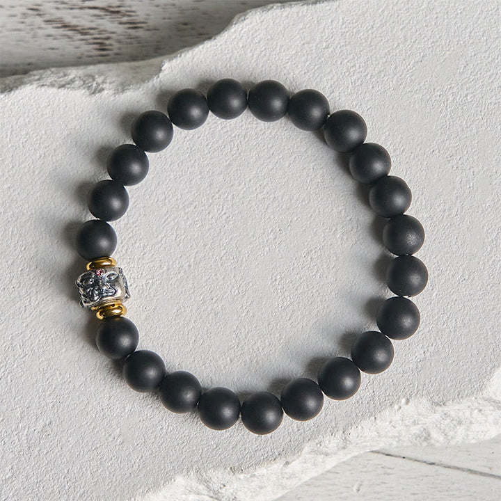 Buddha Stones Natural Frosted Black Onyx Buddha Face Support Bracelet - image 2