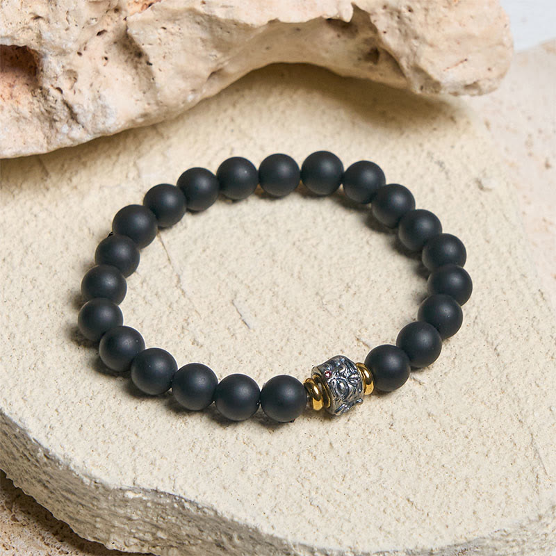 Buddha Stones Natural Frosted Black Onyx Buddha Face Support Bracelet - image 1