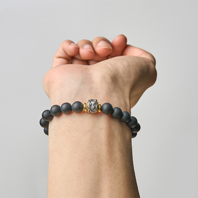 Buddha Stones Natural Frosted Black Onyx Buddha Face Support Bracelet - image 4