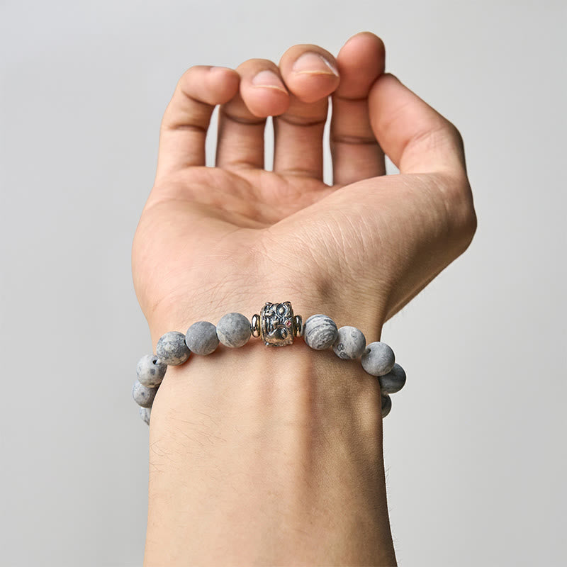 Buddha Stones Natural Frosted Grey Jasper Buddha Face Healing Protection Bracelet - image 4