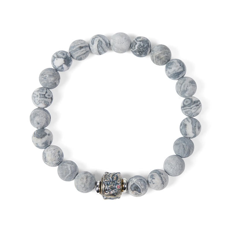 Buddha Stones Natural Frosted Grey Jasper Buddha Face Healing Protection Bracelet - image 6