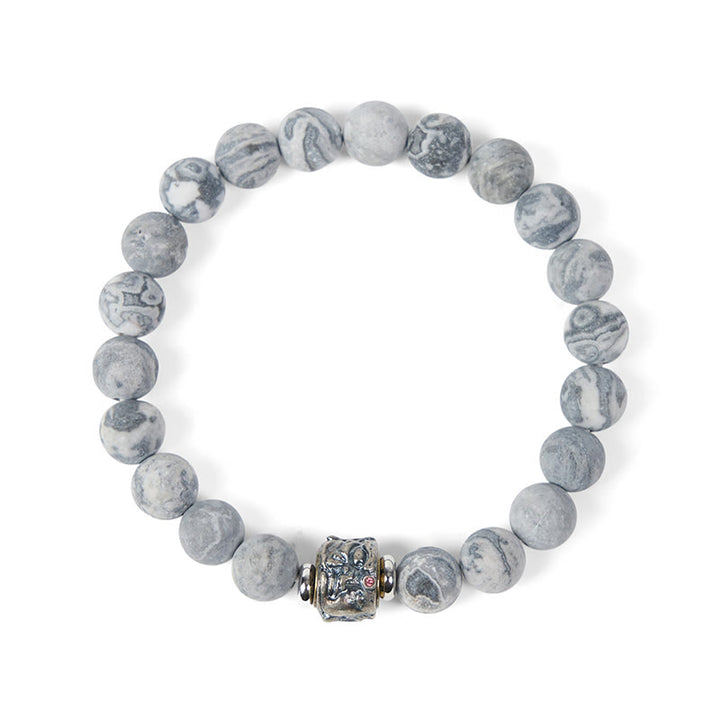 Buddha Stones Natural Frosted Grey Jasper Buddha Face Healing Protection Bracelet - image 6