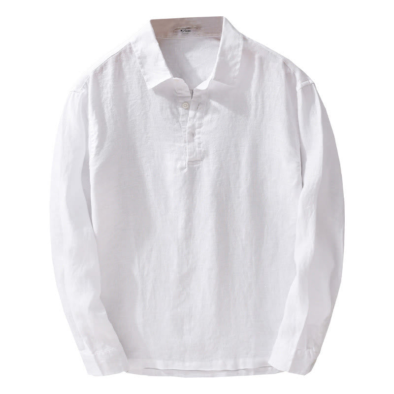 Buddha Stones Men's Solid Color Lapel Buttons Long Sleeve Pure Linen Shirt - image 14
