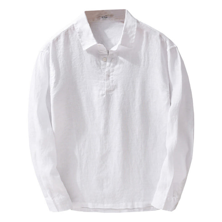 Buddha Stones Men's Solid Color Lapel Buttons Long Sleeve Pure Linen Shirt - image 14