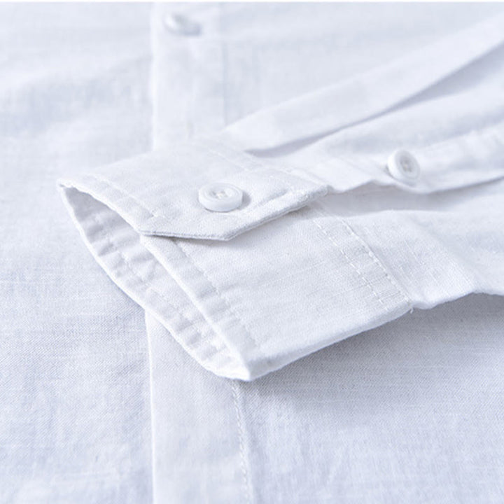 Buddha Stones Men's Spring Pure Color Stand Collar Cotton Linen Long Sleeve Shirt - image 7