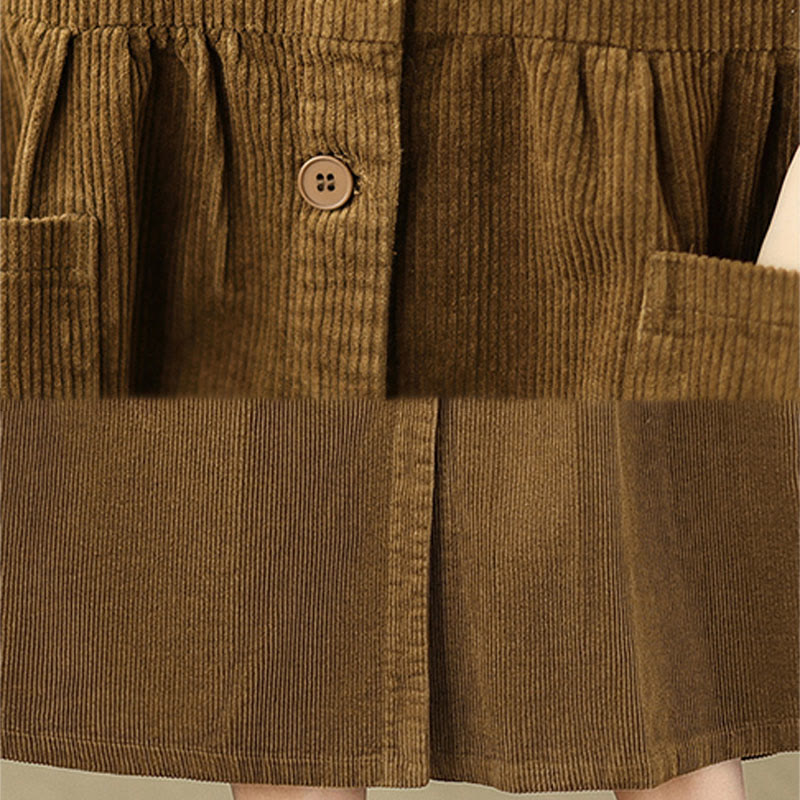 Buddha Stones Fall Retro Buttons Design Cotton Corduroy Sleeveless Midi Dress With Pockets - image 19