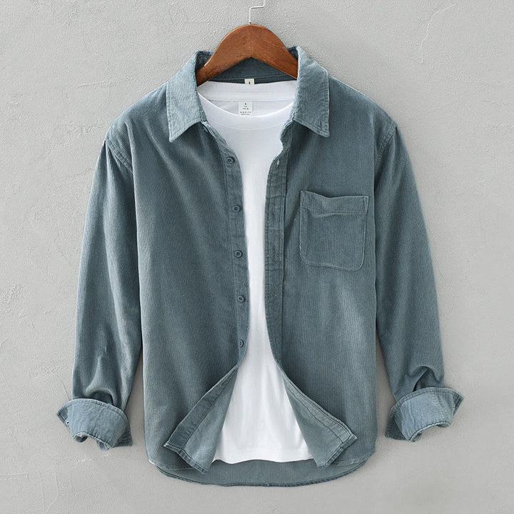 Buddha Stones Daily Plain Buttons Design Long Sleeve Men's Corduroy Pure Cotton Jacket With Pocket - LightSeaGreen - US/UK/AU42，EU52 (3XL) - image 1