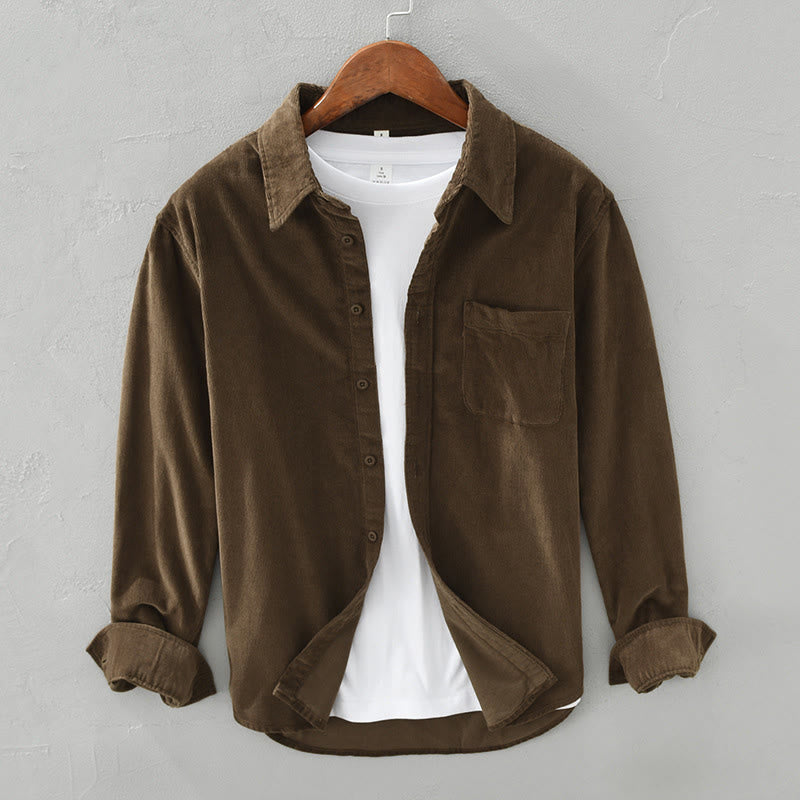 Buddha Stones Daily Plain Buttons Design Long Sleeve Men's Corduroy Pure Cotton Jacket With Pocket - SaddleBrown - US/UK/AU42，EU52 (3XL) - image 19