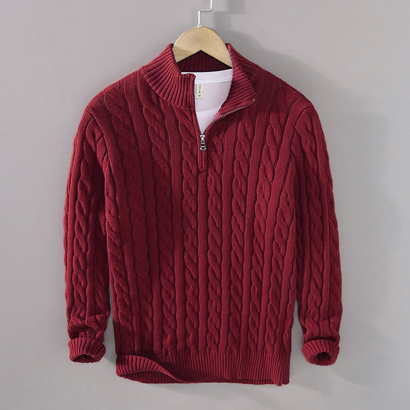 Buddha Stones Winter Textured High Neck Zipper Design Men's Long Sleeve Cotton Sweater - DarkRed - US/UK/AU42，EU52 (3XL) - image 1