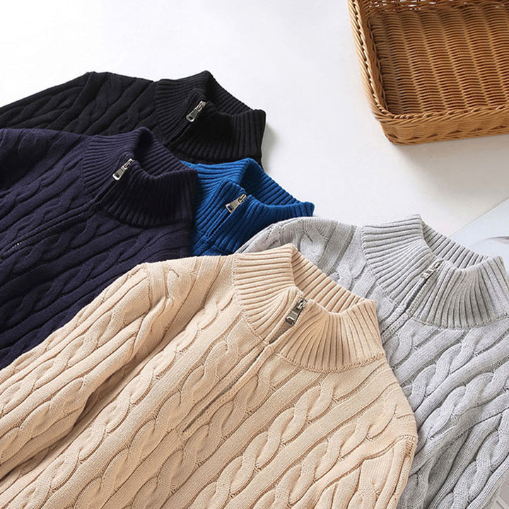 Buddha Stones Winter Textured High Neck Zipper Design Men's Long Sleeve Cotton Sweater - image 16