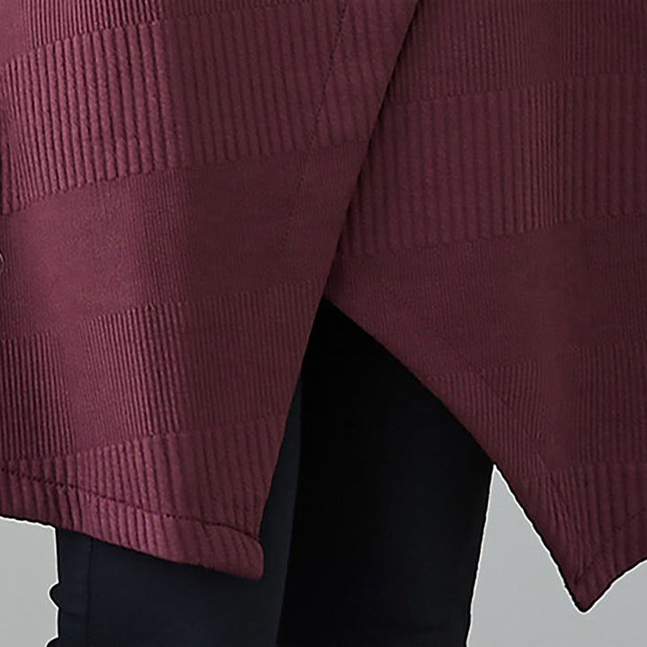 Buddha Stones Winter Irregular Hem Design Mock Neck Long Sleeve Midi Dress With Pockets - image 9