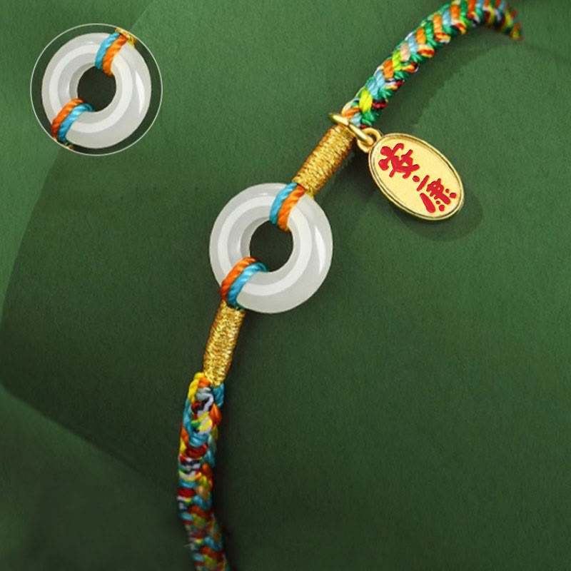 Buddha Stones Handmade Peace Buckle Jade Prosperity 925 Sterling Silver Colorful Rope Bracelet - image 13