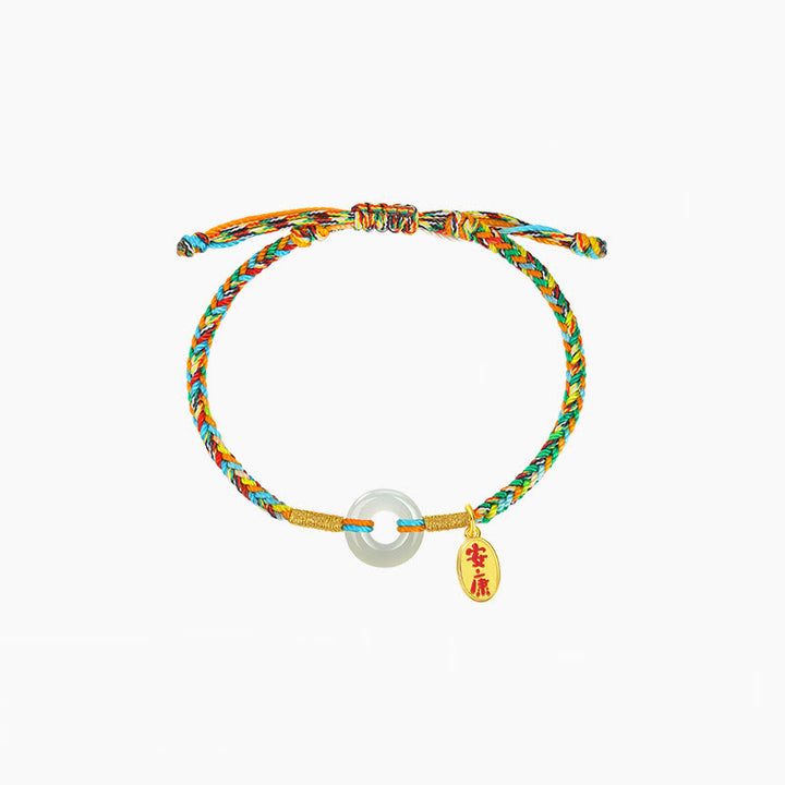 Buddha Stones Handmade Peace Buckle Jade Prosperity 925 Sterling Silver Colorful Rope Bracelet - Children's Style*1 - image 7