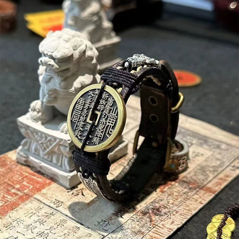 Buddha Stones Pixiu Mountain Ghosts Spend Money Luck Leather Watch Band Bracelet  - Mountain Ghosts Spend Money & PiXiu(Wrist Circumference: 15-18cm) - image 0