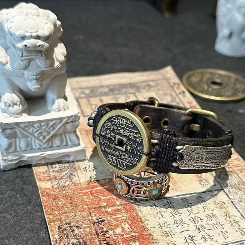 Buddha Stones Pixiu Mountain Ghosts Spend Money Luck Leather Watch Band Bracelet  - image 1
