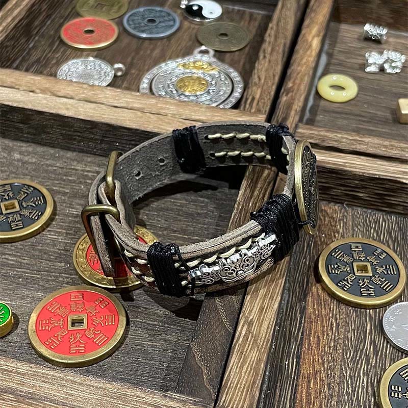 Buddha Stones Pixiu Mountain Ghosts Spend Money Luck Leather Watch Band Bracelet  - image 5