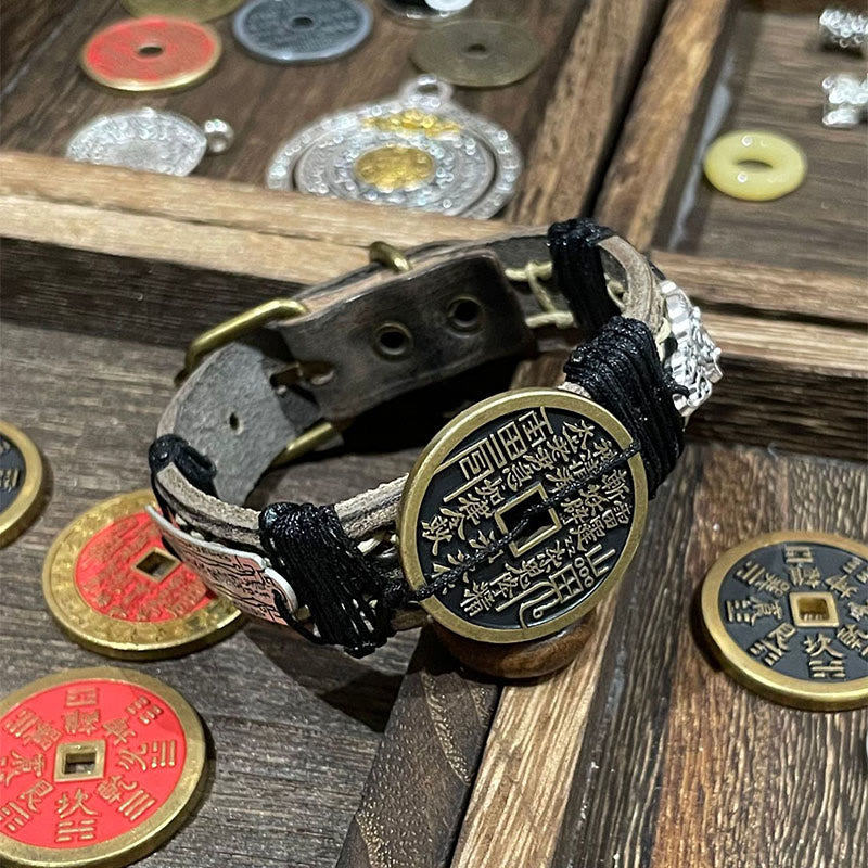 Buddha Stones Pixiu Mountain Ghosts Spend Money Luck Leather Watch Band Bracelet  - image 2