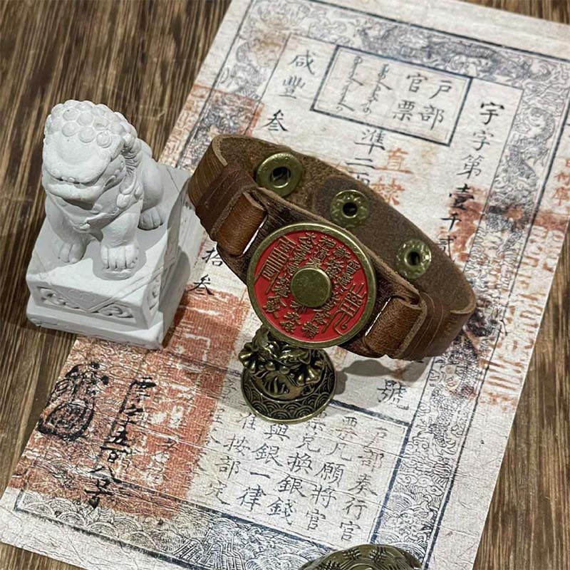 Buddha Stones Cinnabar Mountain Ghosts Spend Money Blessing Leather Watch Band Bracelet  - image 2