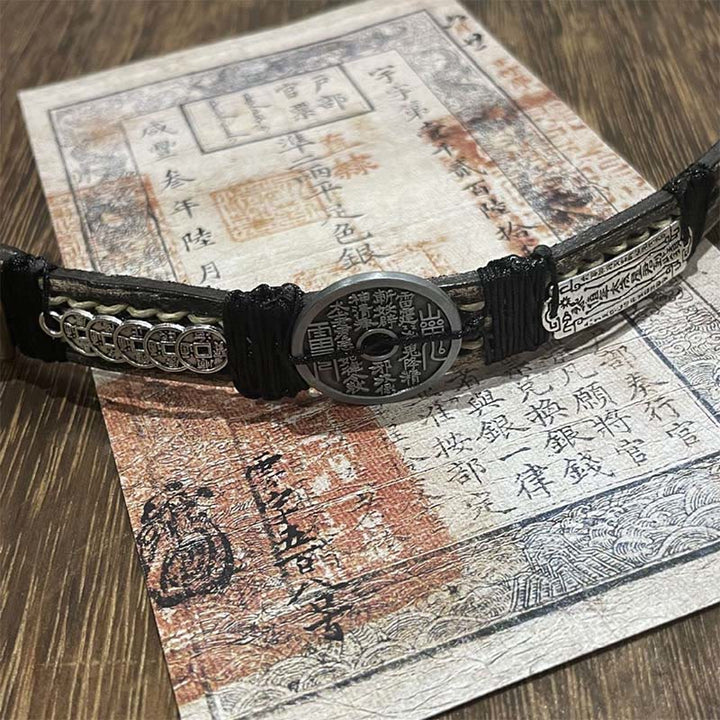 Buddha Stones Five-emperor Coins Mountain Ghosts Spend Money Luck Leather Watch Band Bracelet  - image 3