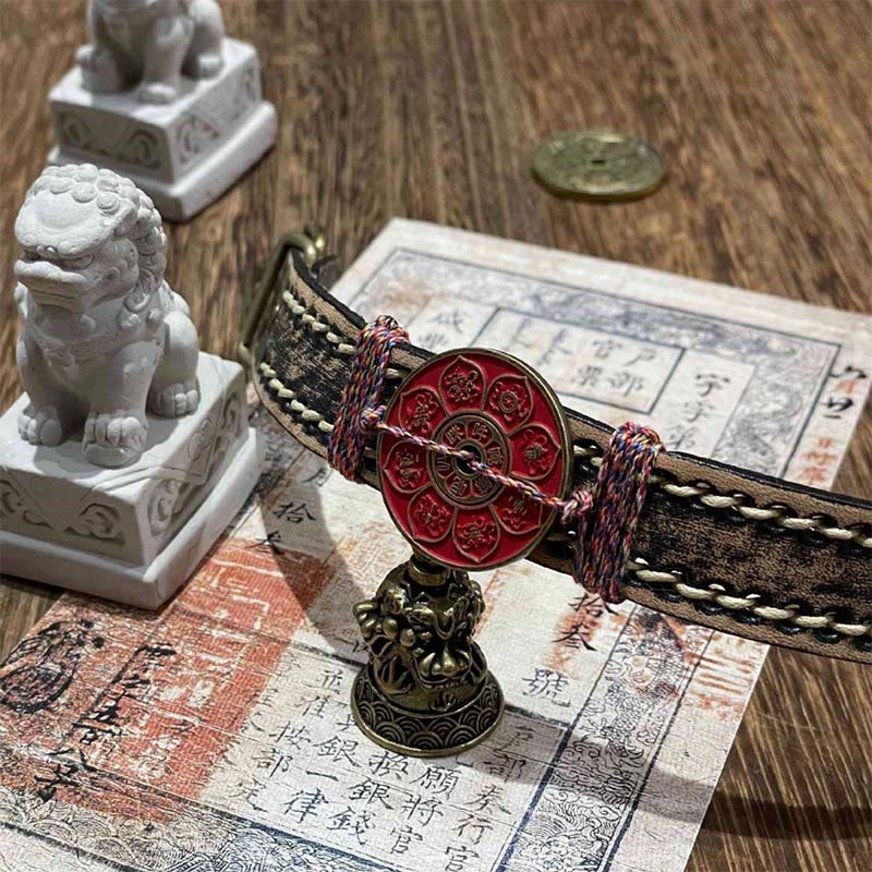 Buddha Stones Cinnabar Lotus Om Mani Padme Hum Blessing Leather Watch Band Bracelet  - image 2