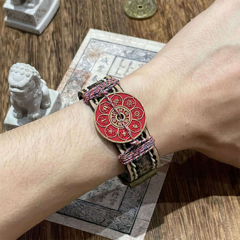Buddha Stones Cinnabar Lotus Om Mani Padme Hum Blessing Leather Watch Band Bracelet  - image 4