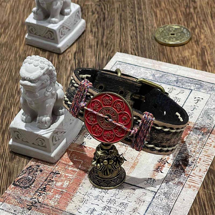 Buddha Stones Cinnabar Lotus Om Mani Padme Hum Blessing Leather Watch Band Bracelet  - image 1