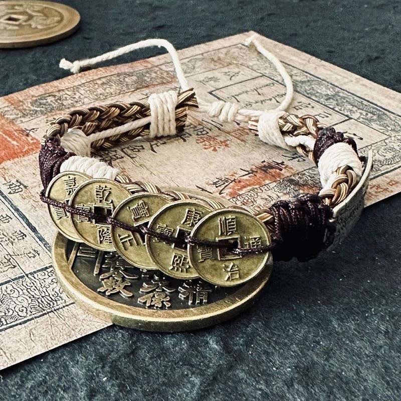 Buddha Stones Five-emperor Coins Amulet Protection Rope Bracelet  - image 1