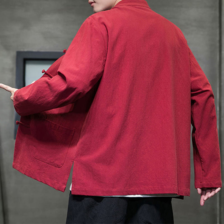 Buddha Stones Solid Color Frog-button Tang Suit Cotton Linen Men's Jacket Shirt With Pockets - image 39