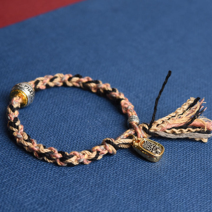 Buddha Stones Tibet Om Mani Padme Hum Carved Zakiram Focus Rope Bracelet - Pink Rope(Wrist Circumference: 16-20cm) - image 4