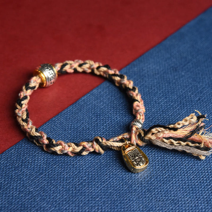 Buddha Stones Tibet Om Mani Padme Hum Carved Zakiram Focus Rope Bracelet - image 5