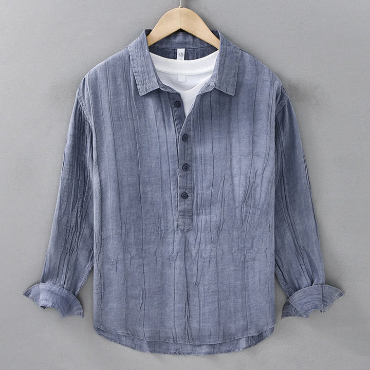 Buddha Stones Solid Long Sleeve Stand Collar Wrinkles Half Button Ramie Linen Men's Shirts - LightSteelBlue - US/UK/AU42，EU52 (3XL) - image 11