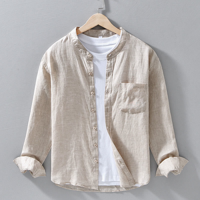 Buddha Stones Simple Fall Long Sleeve Buttons Design Linen Men's Shirts - Linen - US/UK/AU42，EU52 (3XL) - image 0