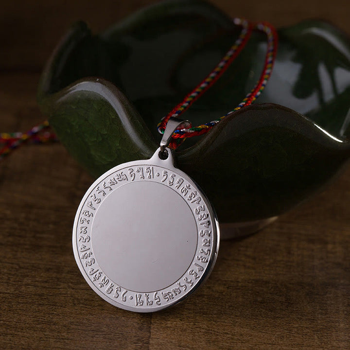 Buddha Stones Blue Medicine Buddha Heart Mantra Titanium Steel Faith Colored Rope Necklace Pendant - image 9