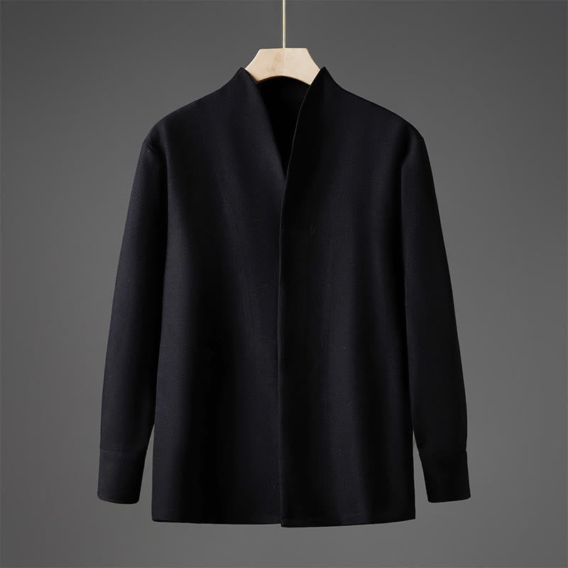 Buddha Stones Solid Fall Long Sleeve Hidden Half Button Design Men's Shirts - Black - US/UK/AU46，EU56 (5XL) - image 8